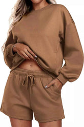 Round Neck Sweatshirt and Shorts Set for Ultimate Comfort and Style