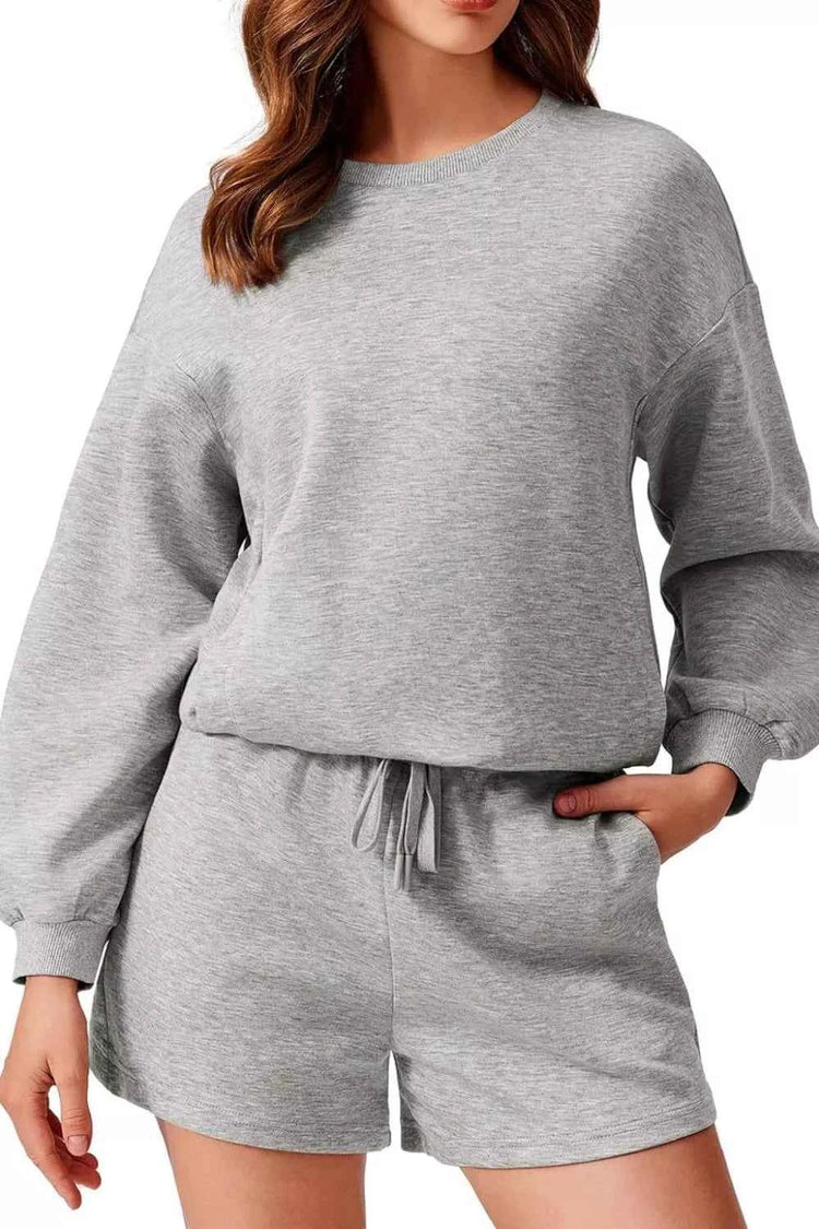 Round Neck Sweatshirt and Shorts Set for Ultimate Comfort and Style