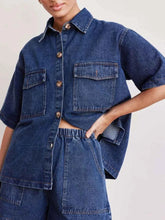 Button Up Half Sleeve Denim Shirt
