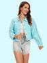 Distressed Denim Jacket with Buttons Up