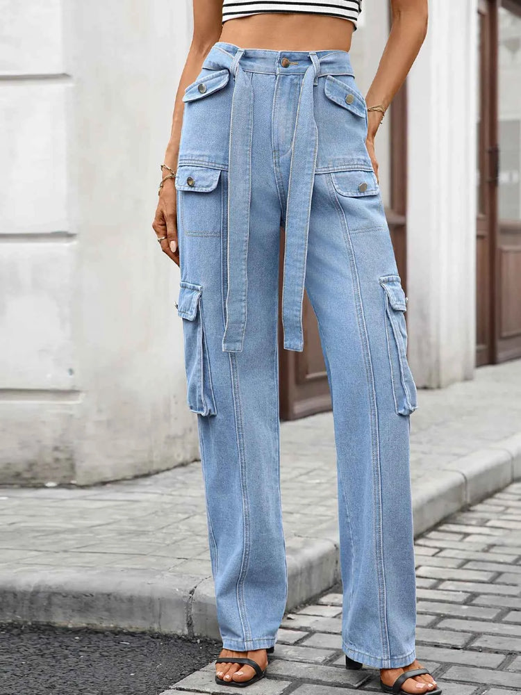 High-Waisted Cargo Jeans with Multi-Pocket Design for Ultimate Style and Comfort