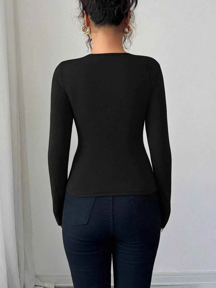 Twist Front Long Sleeve T-Shirt with Ring Detail