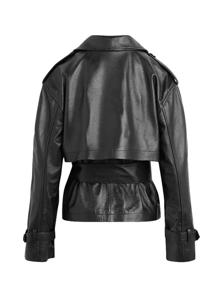 Leather Trench Coat with Belt - Stylish and Versatile Leather Belted Trench Jacket