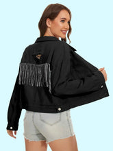 Distressed Denim Jacket with Buttons Up