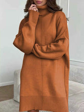 Solid Color Turtleneck Sweater Dress with Drop Shoulder Design