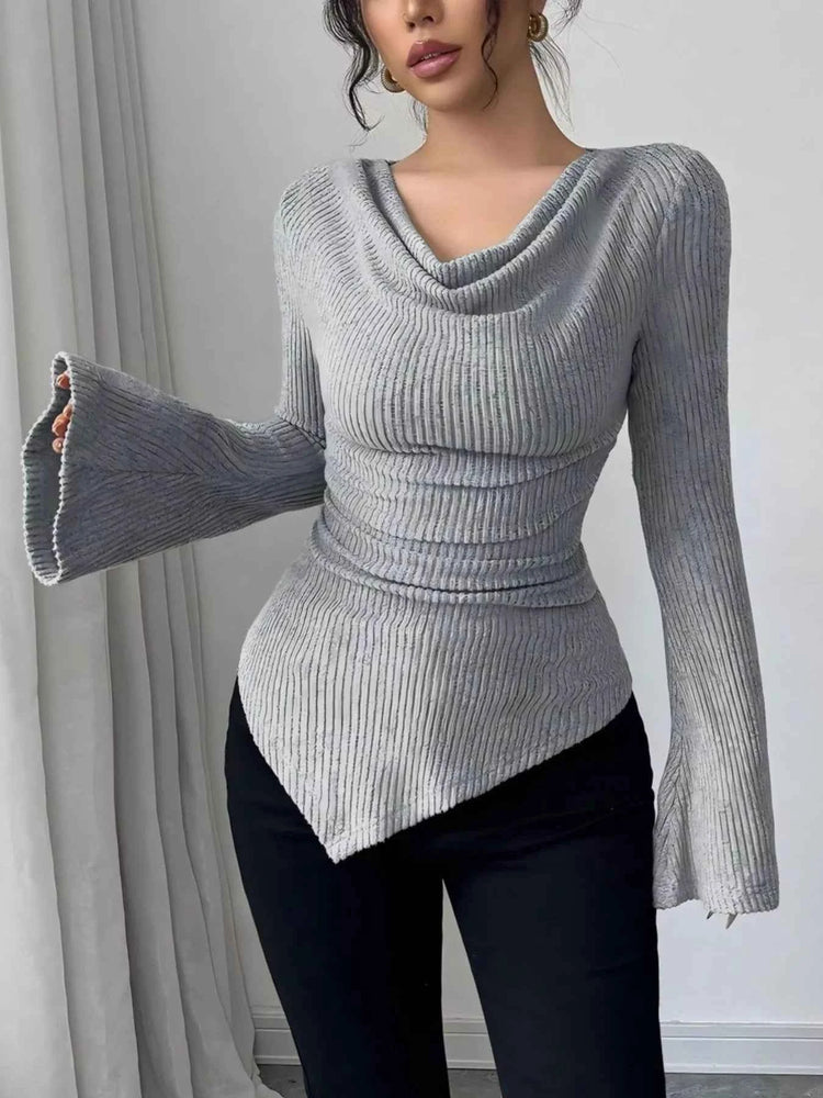 Cowl Neck Flare Sleeve Top for Trendy Comfort and Style