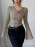 Cowl Neck Flare Sleeve Top for Trendy Comfort and Style