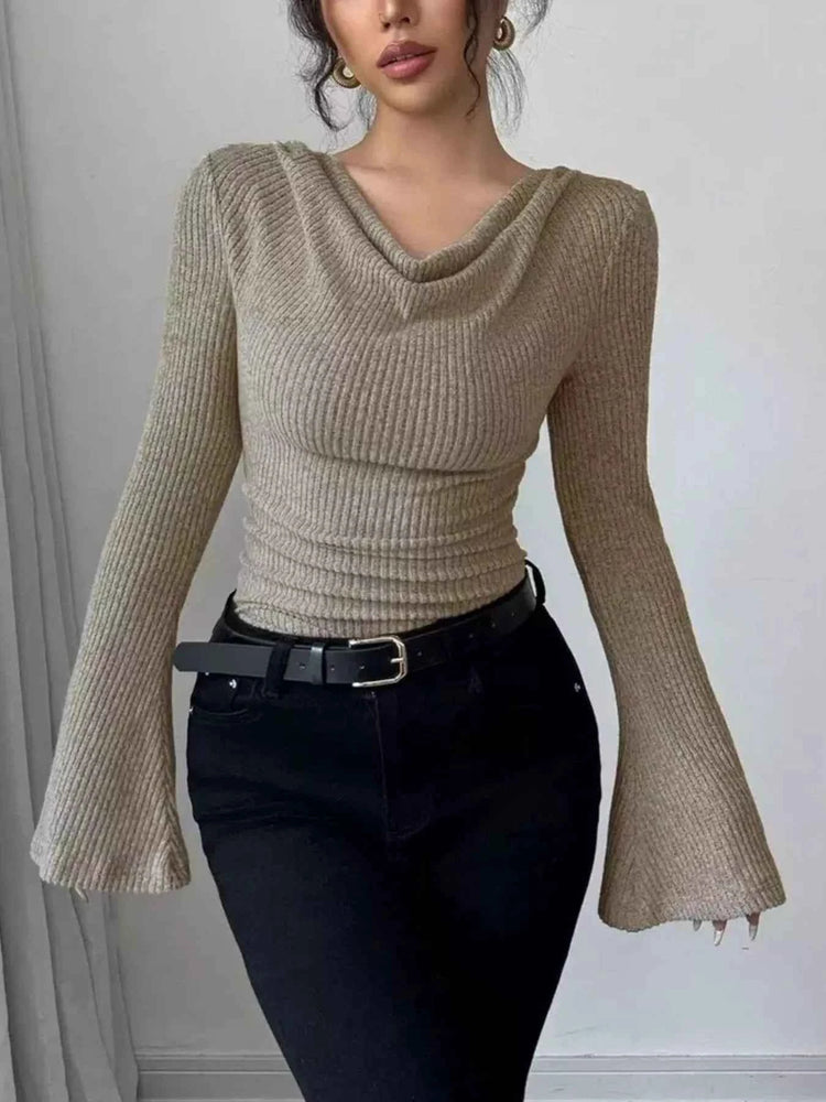 Cowl Neck Flare Sleeve Top for Trendy Comfort and Style