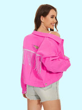 Distressed Denim Jacket with Buttons Up