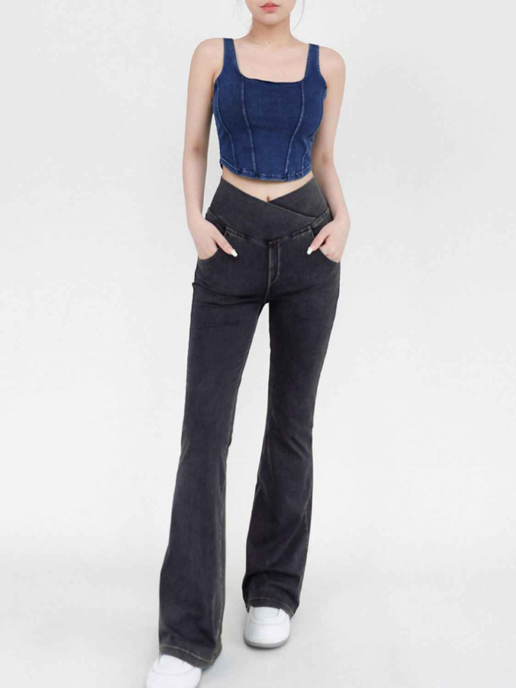 Wide Waistband Bootcut Jeans with Pockets – Comfort and Style Combined