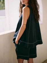 Casual Contrast Stitch Denim Tank Top and Shorts Set