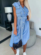 Collared Neck Cap Sleeve Denim Dress - Stylish Collared Denim Dress for Every Occasion