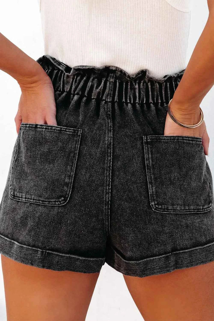 Paperbag Waist Denim Shorts with Pockets for Effortless Style and Comfort