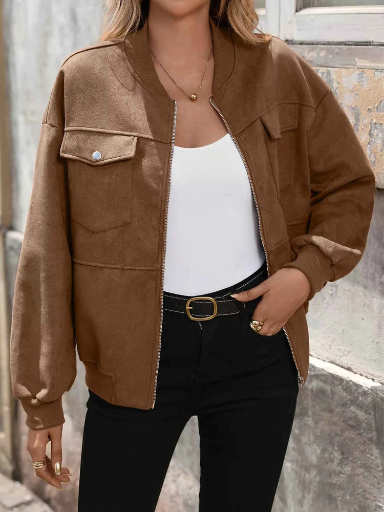 Zip Up Dropped Shoulder Jacket for Effortless Style and Ultimate Comfort