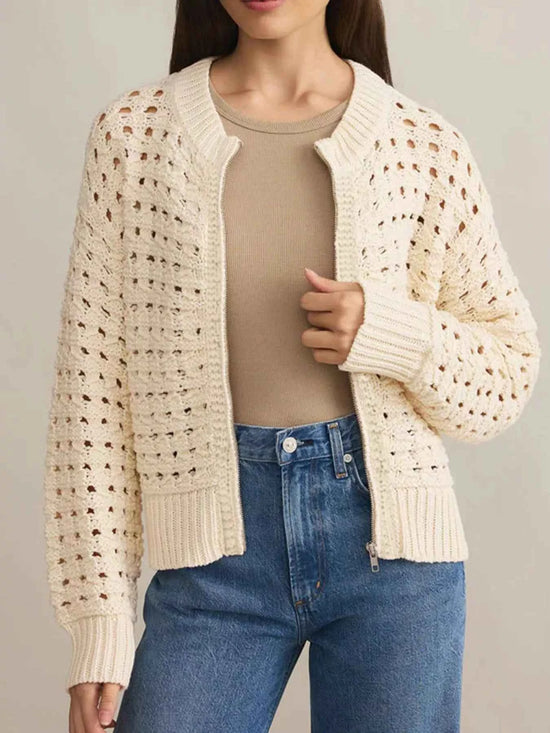 Openwork Zip-Up Cardigan for Stylish Comfort and Versatility