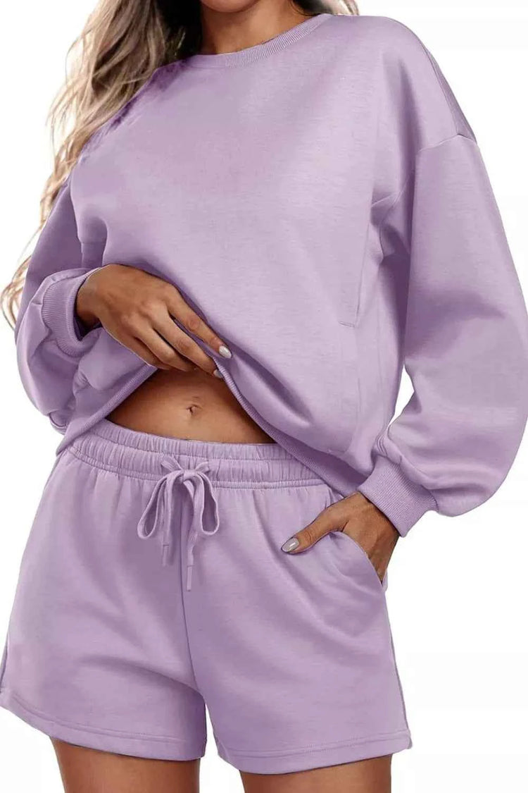 Round Neck Sweatshirt and Shorts Set for Ultimate Comfort and Style