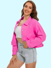 Distressed Denim Jacket with Buttons Up