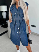 Collared Neck Cap Sleeve Denim Dress - Stylish Collared Denim Dress for Every Occasion