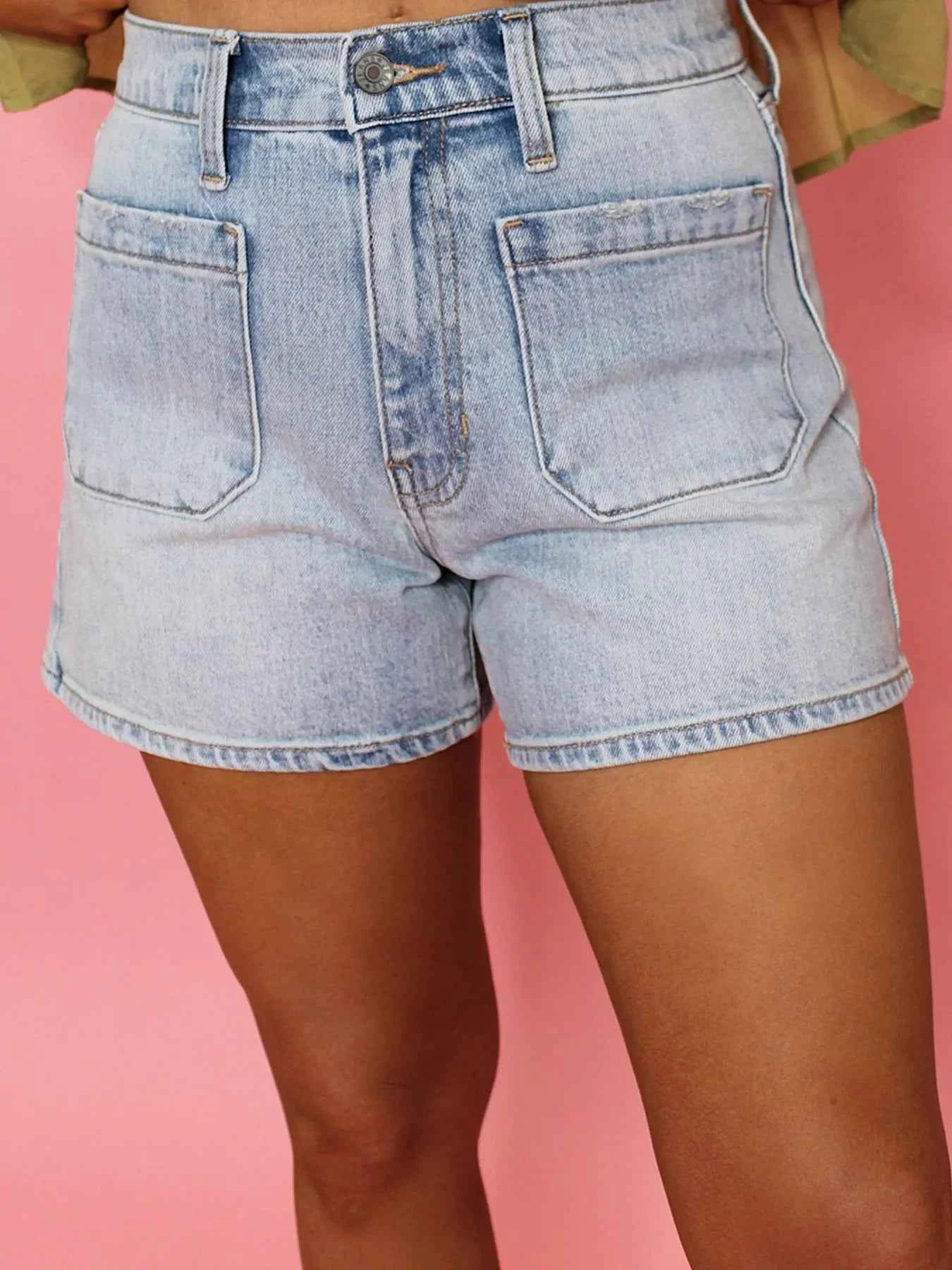 Wash High Rise Denim Shorts