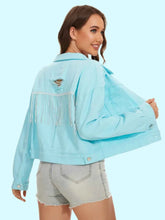 Distressed Denim Jacket with Buttons Up