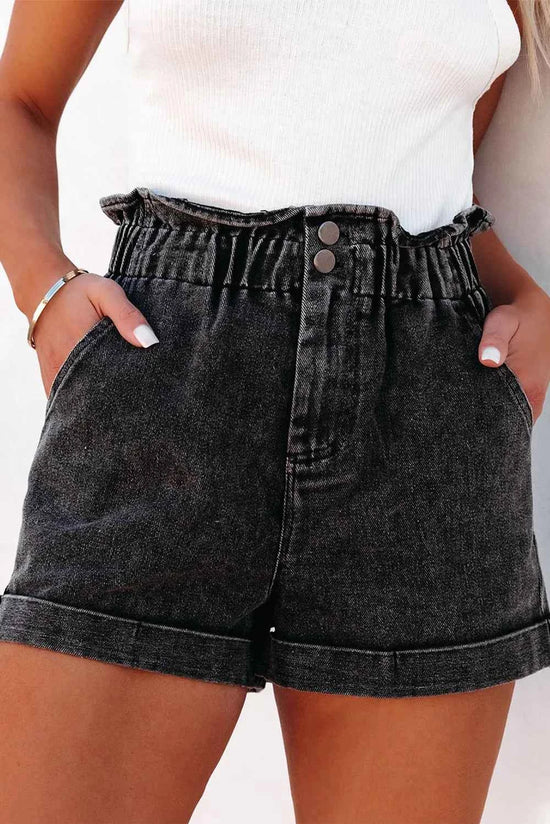 Paperbag Waist Denim Shorts with Pockets for Effortless Style and Comfort