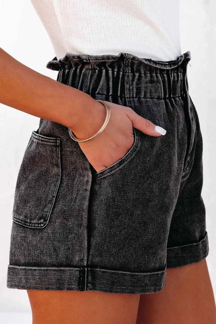 Paperbag Waist Denim Shorts with Pockets for Effortless Style and Comfort