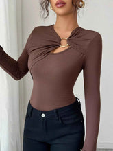 Twist Front Long Sleeve T-Shirt with Ring Detail
