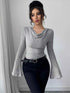 Cowl Neck Flare Sleeve Top for Trendy Comfort and Style