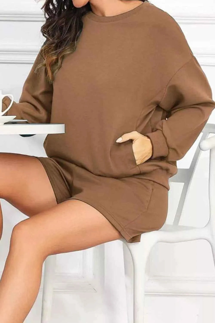 Round Neck Sweatshirt and Shorts Set for Ultimate Comfort and Style