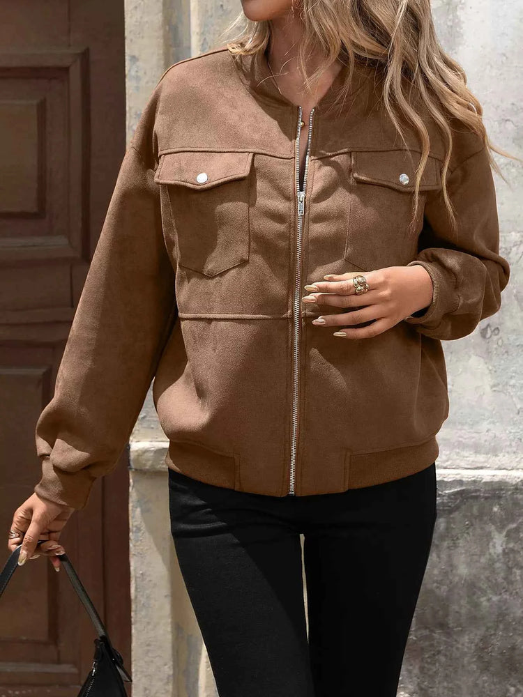 Zip Up Dropped Shoulder Jacket for Effortless Style and Ultimate Comfort