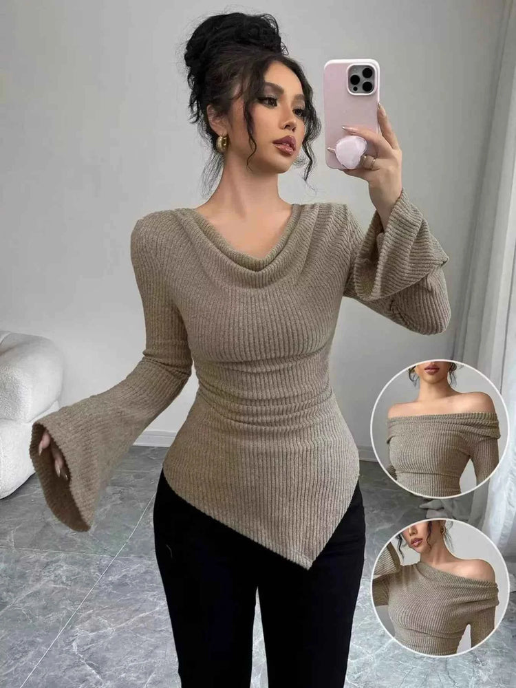 Cowl Neck Flare Sleeve Top for Trendy Comfort and Style