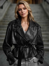 Leather Trench Coat with Belt - Stylish and Versatile Leather Belted Trench Jacket