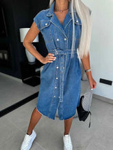 Collared Neck Cap Sleeve Denim Dress - Stylish Collared Denim Dress for Every Occasion