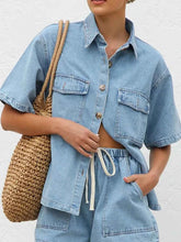 Button Up Half Sleeve Denim Shirt