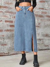 Slit High Waist Denim Skirt with Pockets - Trendy Style and Comfort