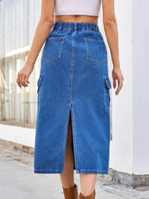 Slit Midi Denim Skirt with Pockets for Trendy Style