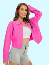 Distressed Denim Jacket with Buttons Up