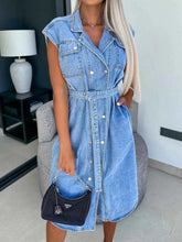 Collared Neck Cap Sleeve Denim Dress - Stylish Collared Denim Dress for Every Occasion