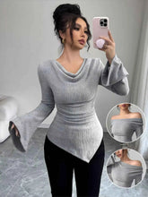 Cowl Neck Flare Sleeve Top for Trendy Comfort and Style