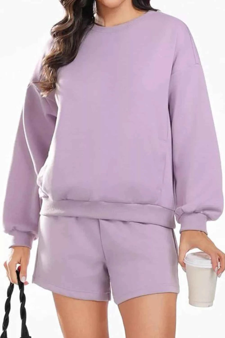 Round Neck Sweatshirt and Shorts Set for Ultimate Comfort and Style