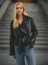 Leather Trench Coat with Belt - Stylish and Versatile Leather Belted Trench Jacket