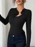 Twist Front Long Sleeve T-Shirt with Ring Detail