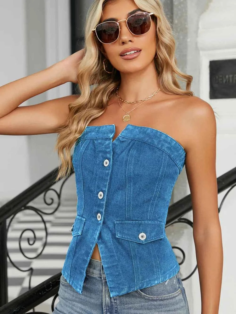 Smocked Denim Tube Top for Effortless Style and Comfort